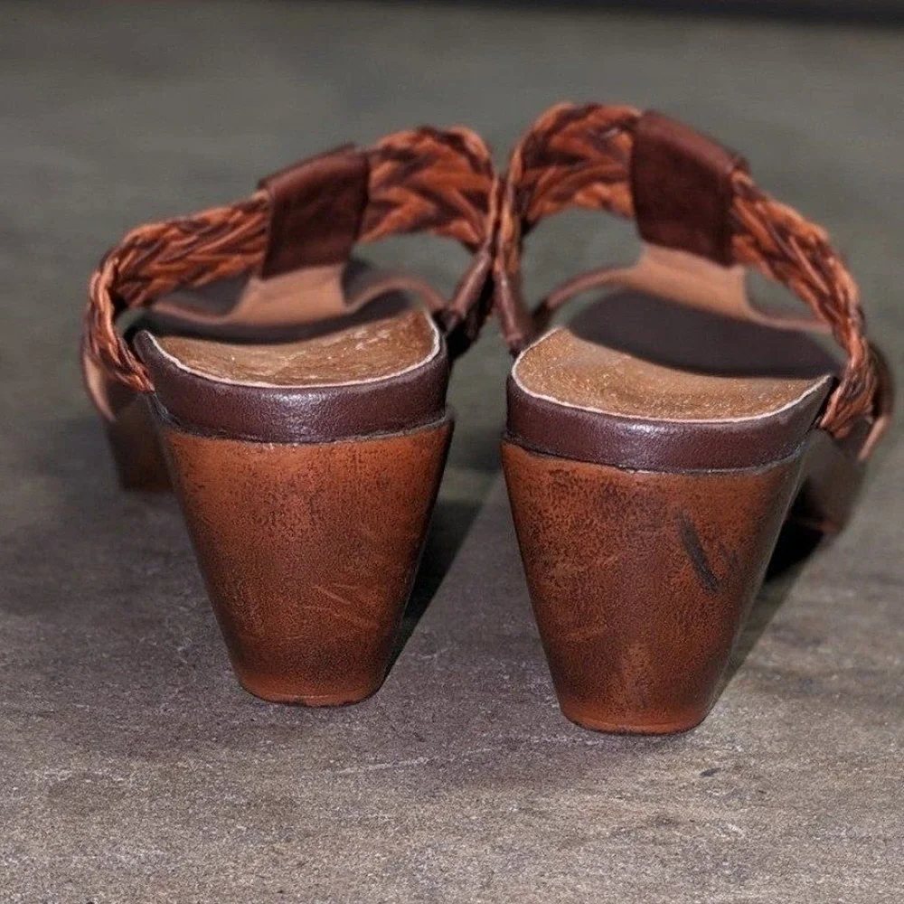 Boho Leather Woven Slide Sandals Comfort Brown Nurture Size 7‎ Joplin Western